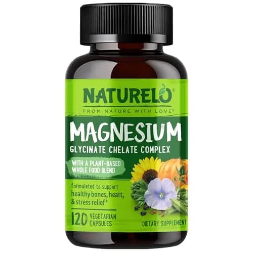 NATURELO Magnesium Glycinate Chelate Complex 200 mg 120 Count | Supports Sleep, Calm, Muscle Cramp & Stress Relief, Gluten Free, Non GMO, with Organic Vegetables thumbnail 1