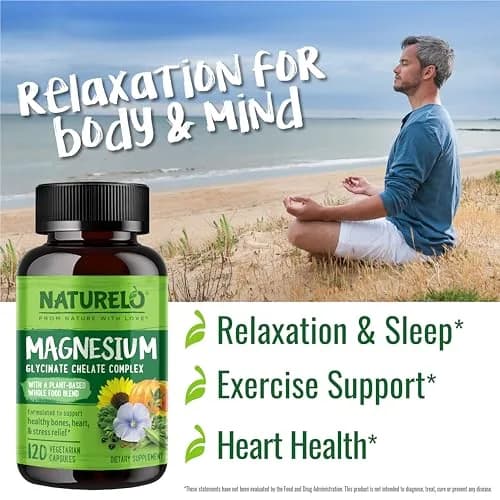 NATURELO Magnesium Glycinate Chelate Complex 200 mg 120 Count | Supports Sleep, Calm, Muscle Cramp & Stress Relief, Gluten Free, Non GMO, with Organic Vegetables thumbnail 4