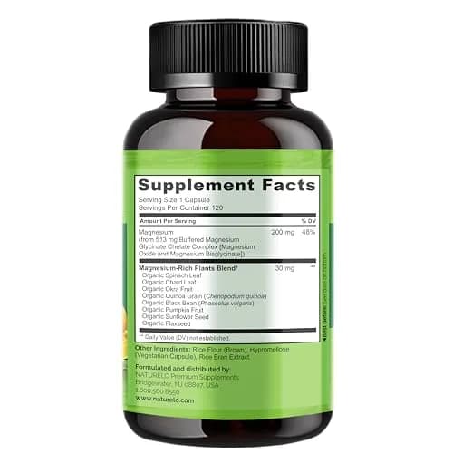 NATURELO Magnesium Glycinate Chelate Complex 200 mg 120 Count | Supports Sleep, Calm, Muscle Cramp & Stress Relief, Gluten Free, Non GMO, with Organic Vegetables thumbnail 6