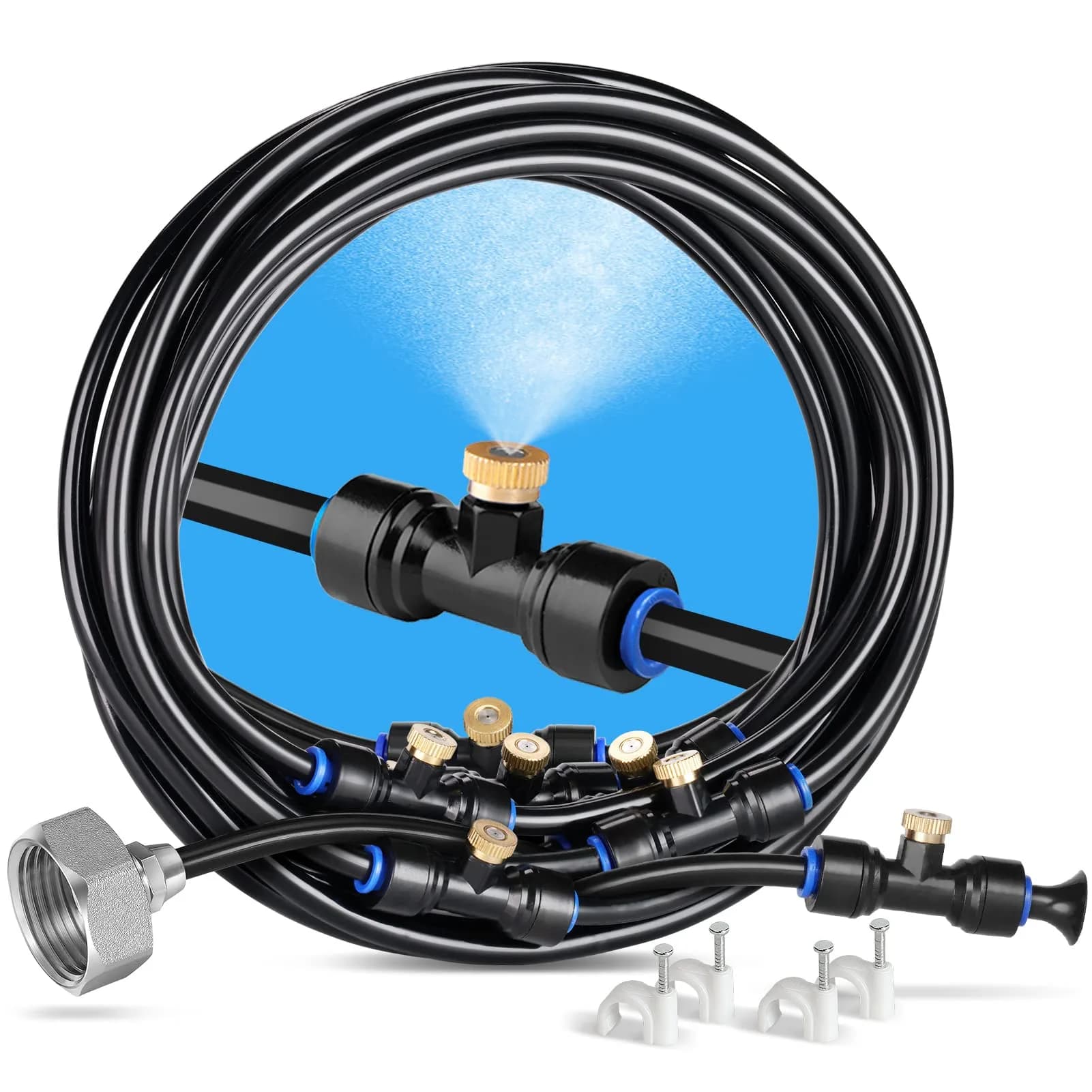 HOMENOTE Misting Cooling System 26FT (8M) with 7 Brass Nozzles & 3/4" Adapter | Outdoor Patio Mister Kit
