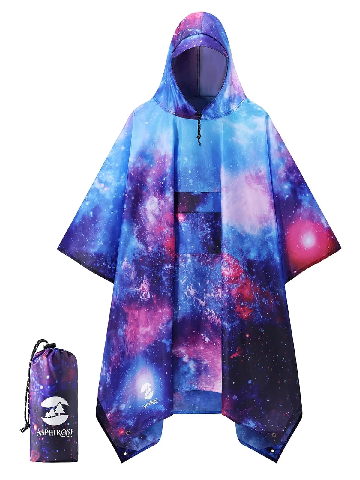 SaphiRose Double Layer Rain Poncho, Waterproof Thick Hooded Raincoat 3-in-1 | Packable Outdoor Gear — Universe