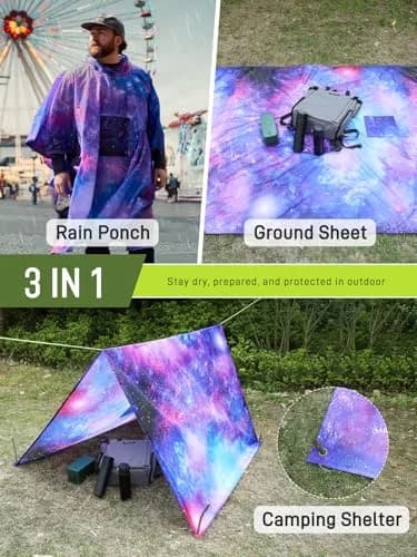 SaphiRose Double Layer Rain Poncho Waterproof Hooded Raincoat 3-in-1 | PU 5000MM, Below Knee Length thumbnail 3