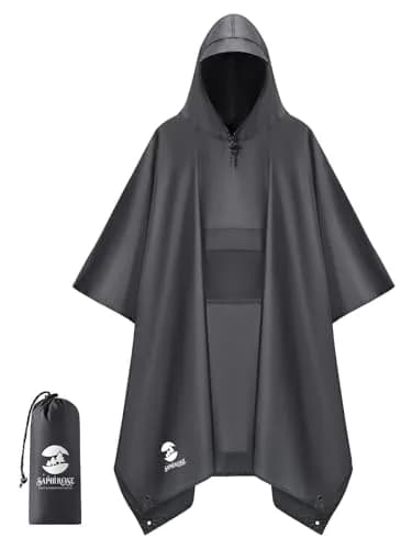 SaphiRose Double Layer Rain Poncho, Waterproof Thick Hooded Raincoat 3-in-1 | Packable Outdoor Gear thumbnail 1
