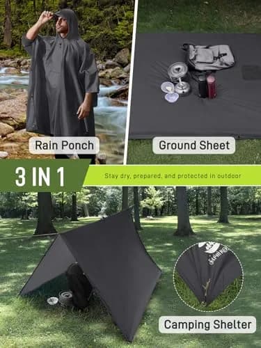 SaphiRose Double Layer Rain Poncho, Waterproof Thick Hooded Raincoat 3-in-1 | Packable Outdoor Gear thumbnail 3
