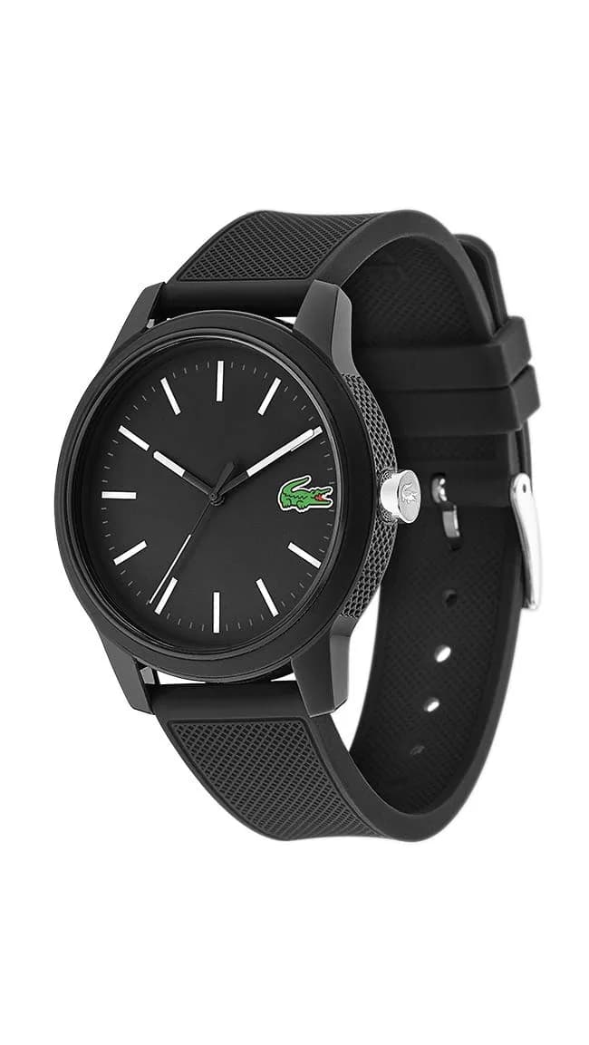 Lacoste 12.12 Men's Quartz Chronograph Watch 42mm (1.65in) | Sporty Fashion Timepiece with Black Silicone Strap — Black White