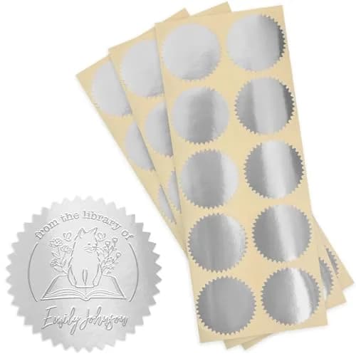 MaxMark 2" Self Adhesive Glossy Silver Seal Labels for Certificates, Library, Notary Embossing Seals | 100 Count thumbnail 1