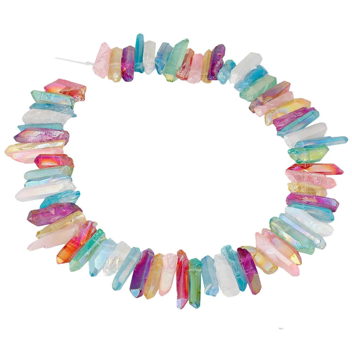 SUNYIK Assorted Color AB Aura Titanium Coated Crystal Points Quartz 15 inch Strand | Chakra Healing & Jewelry Making - main product image
