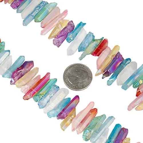 SUNYIK Assorted Color AB Aura Titanium Coated Crystal Points Quartz 15 inch Strand | Chakra Healing & Jewelry Making thumbnail 4