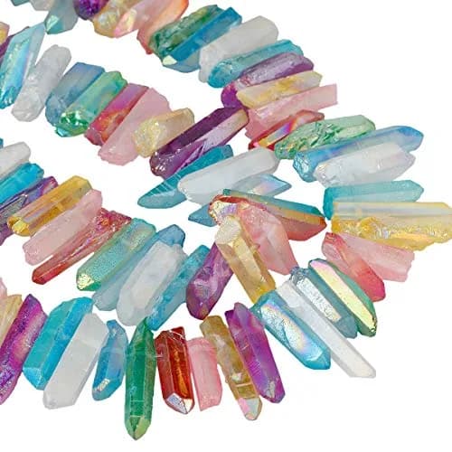 SUNYIK Assorted Color AB Aura Titanium Coated Crystal Points Quartz 15 inch Strand | Chakra Healing & Jewelry Making thumbnail 5