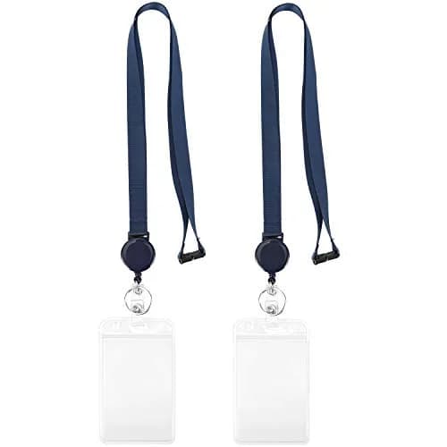 YOUOWO Retractable Badge Reel with Lanyard and Vertical ID Badge Holder 25 inch (63.5 cm) | Pack of 2 thumbnail 1
