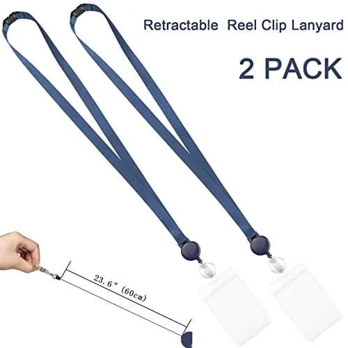YOUOWO Retractable Badge Reel with Lanyard and Vertical ID Badge Holder 25 inch (63.5 cm) | Pack of 2 thumbnail 2