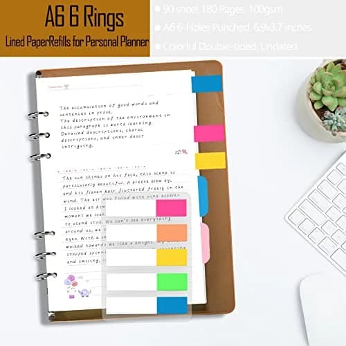 Rancco A6 Planner Inserts Lined Paper, Colorful 90 Page 6-Ring Memo Refill, Double-sided, 6.9x3.7" | Refillable Planner Paper for Office & School thumbnail 4
