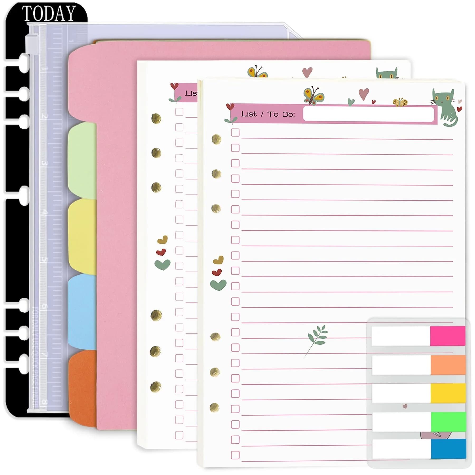 Rancco A5 Planner Inserts To-Do List 90 Pages (21cm x 14.8cm / 5.5×8.3") | Colorful Paper Refills for 6-Ring Binders