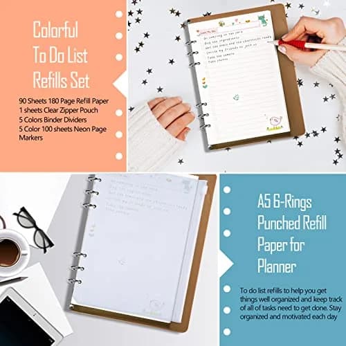 Rancco A5 Planner Inserts To-Do List 90 Pages (21cm x 14.8cm / 5.5×8.3") | Colorful Paper Refills for 6-Ring Binders thumbnail 3