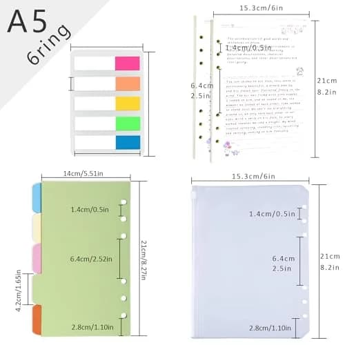 Rancco A5 6-Hole Undated Lined Paper Refill Set 180 Pages (21 x 14.2 cm / 8.3 x 5.6 inches) | Includes Zipper Pocket, Ruler, Dividers & Index Tabs thumbnail 7
