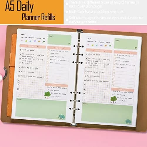 Rancco A5 Planner Inserts Daily Refills 90 Pages Colorful 6-Ring Loose-leaf Binder | Undated, PVC Pouch, Divider, Ruler thumbnail 6