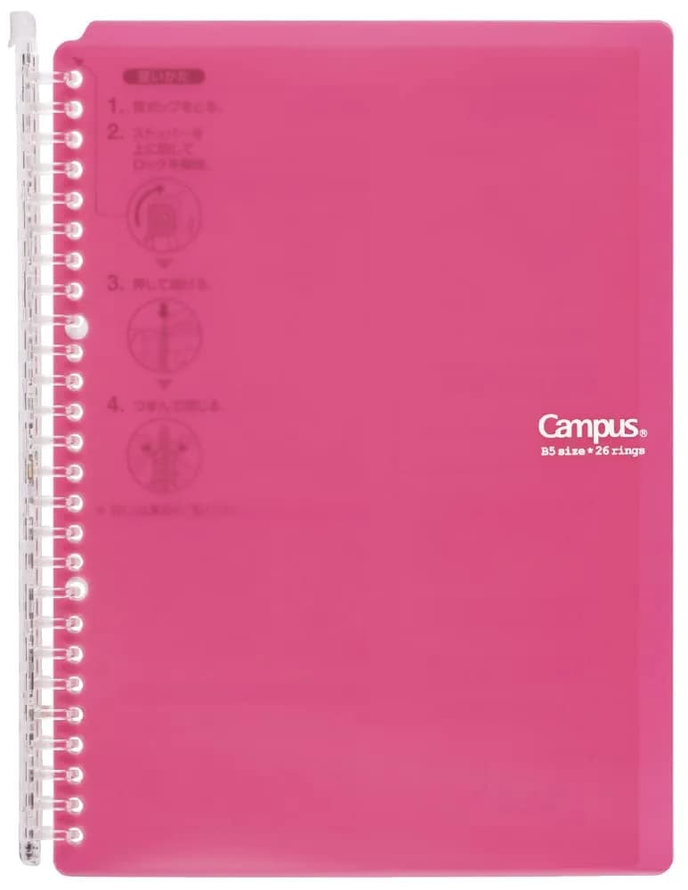 Kokuyo Campus Smart Ring Binder B5 Light Blue 27cm (10.6in) | Slim, Refillable Notebook for Students & Office — Pink / B5 / Up to 60 sheets