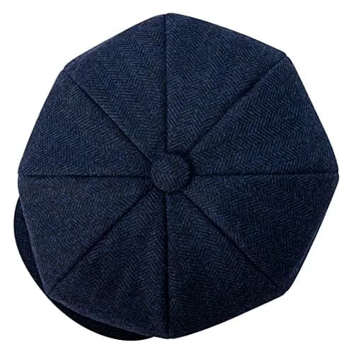 BOTVELA Men's 8 Panel Wool Blend Newsboy Flat Cap Navy 7 3/8 (190g / 0.42lb) | Herringbone Tweed Style for Classic Wear thumbnail 5
