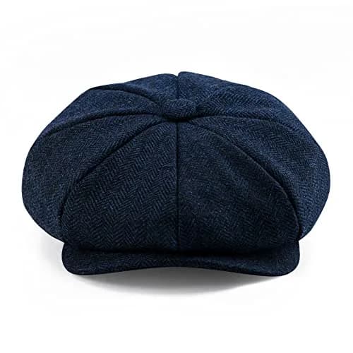 BOTVELA Men's 8 Panel Wool Blend Newsboy Flat Cap Navy 7 3/8 (190g / 0.42lb) | Herringbone Tweed Style for Classic Wear thumbnail 2