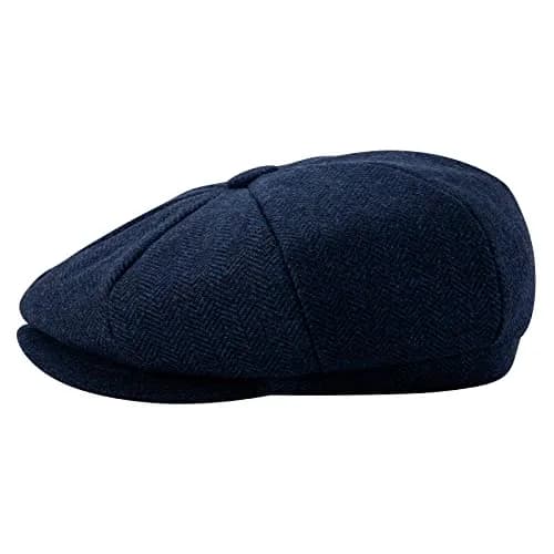BOTVELA Men's 8 Panel Wool Blend Newsboy Flat Cap Navy 7 3/8 (190g / 0.42lb) | Herringbone Tweed Style for Classic Wear thumbnail 3