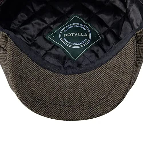 BOTVELA Men's 8 Panel Wool Blend Newsboy Cap Khaki M | Classic Herringbone Pattern for All Seasons thumbnail 6