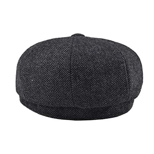 BOTVELA Men's 8 Panel Wool Blend Newsboy Flat Cap Black 59cm (7 3/8) | Classic Herringbone Tweed Style thumbnail 4