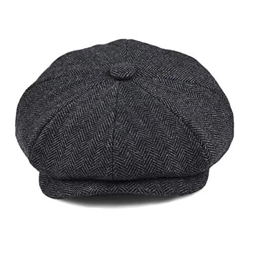 BOTVELA Men's 8 Panel Wool Blend Newsboy Flat Cap Black 59cm (7 3/8) | Classic Herringbone Tweed Style thumbnail 2