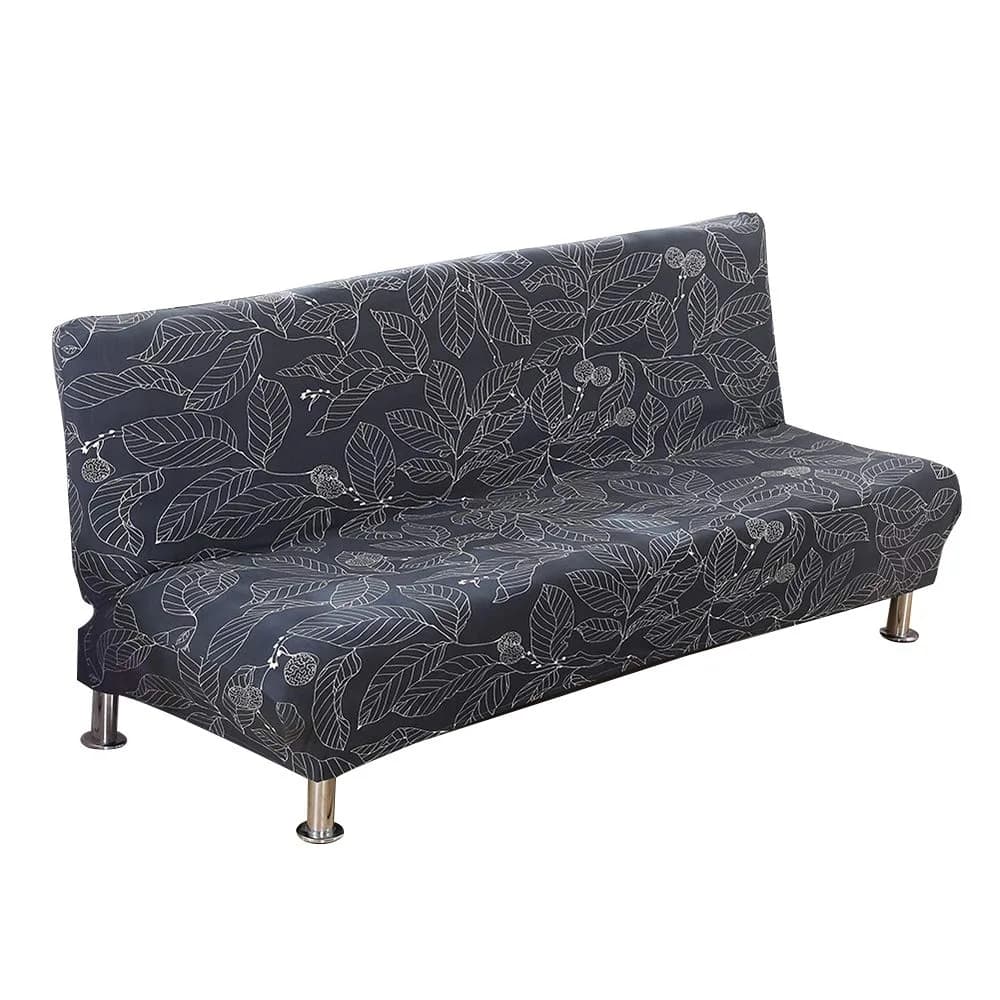MIFXIN Armless Sofa Cover Futon Slipcover Stretch Spandex Printed Folding Sofa Bed Protector 180-210cm (Colorful Bohemia) — Navy Leaves