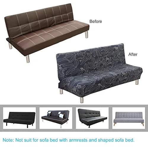 MIFXIN Armless Sofa Cover Futon Slipcover Navy Leaves Stretch Spandex 180-210cm (71-82 inch) | Protects Furniture from Pets & Spills thumbnail 6