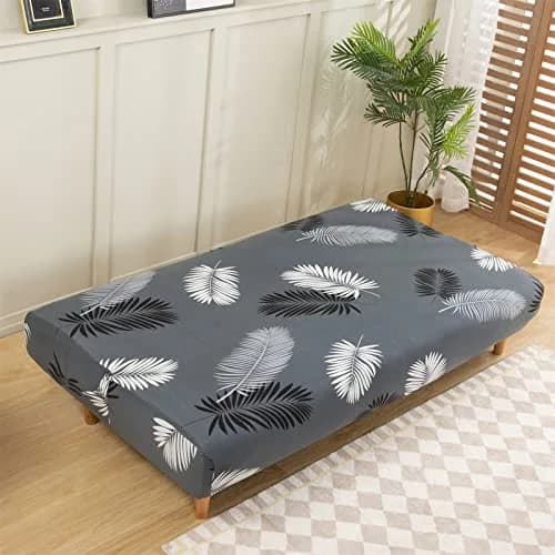 MIFXIN Armless Futon Sofa Cover Grey Feather | Stretch Elastic Folding Sofa Bed Protector 180-210cm (71-82 inch) thumbnail 3