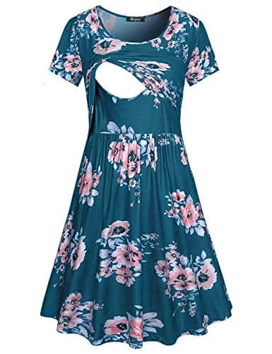 connche Nursing Dress for Breastfeeding Maternity Summer Dress Short Sleeve Blue Floral XL thumbnail 1