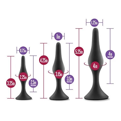 Blush Novelties Luxe Silicone Butt Plug Kit - Anal Training Set for Beginners & Advanced Users - Soft, Tapered Heads - Satin Smooth - Suction Cup Base - Pleasurable Sex Toys for Women Men Couple - Black thumbnail 3