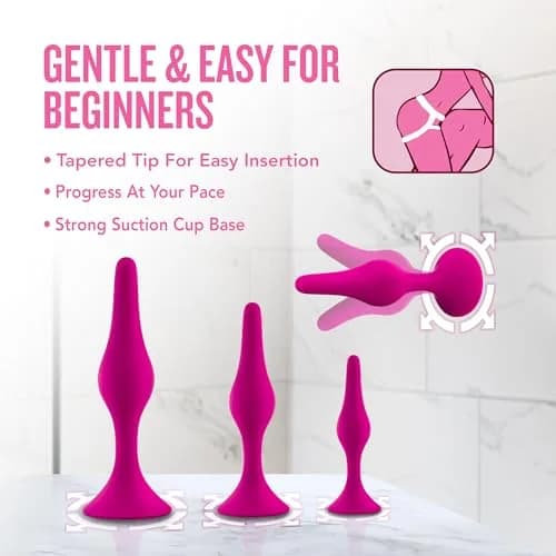 Blush Luxe Silicone Butt Plug Kit - Anal Training Set for Beginners & Advanced Users - Soft, Tapered Heads - Satin Smooth - Suction Cup Base - Pleasurable Sex Toys for Women, Men & Couples - (Pink) thumbnail 5