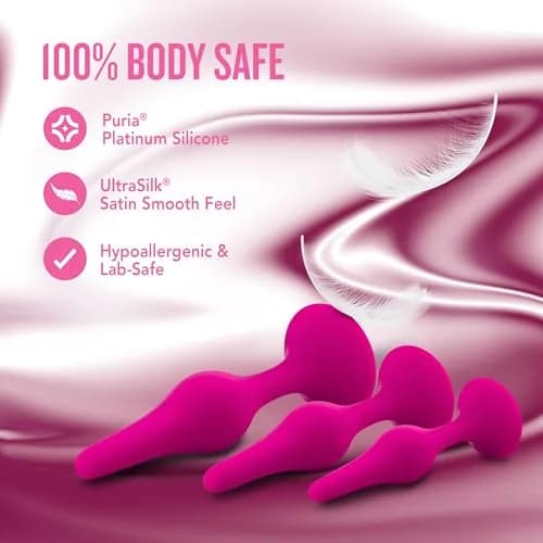 Blush Luxe Silicone Butt Plug Kit - Anal Training Set for Beginners & Advanced Users - Soft, Tapered Heads - Satin Smooth - Suction Cup Base - Pleasurable Sex Toys for Women, Men & Couples - (Pink) thumbnail 6