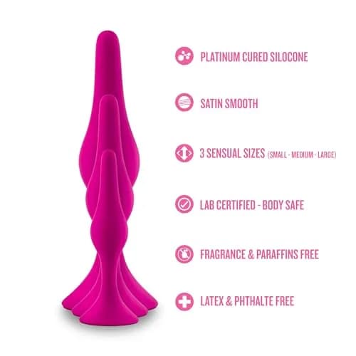 Blush Luxe Silicone Butt Plug Kit - Anal Training Set for Beginners & Advanced Users - Soft, Tapered Heads - Satin Smooth - Suction Cup Base - Pleasurable Sex Toys for Women, Men & Couples - (Pink) thumbnail 2