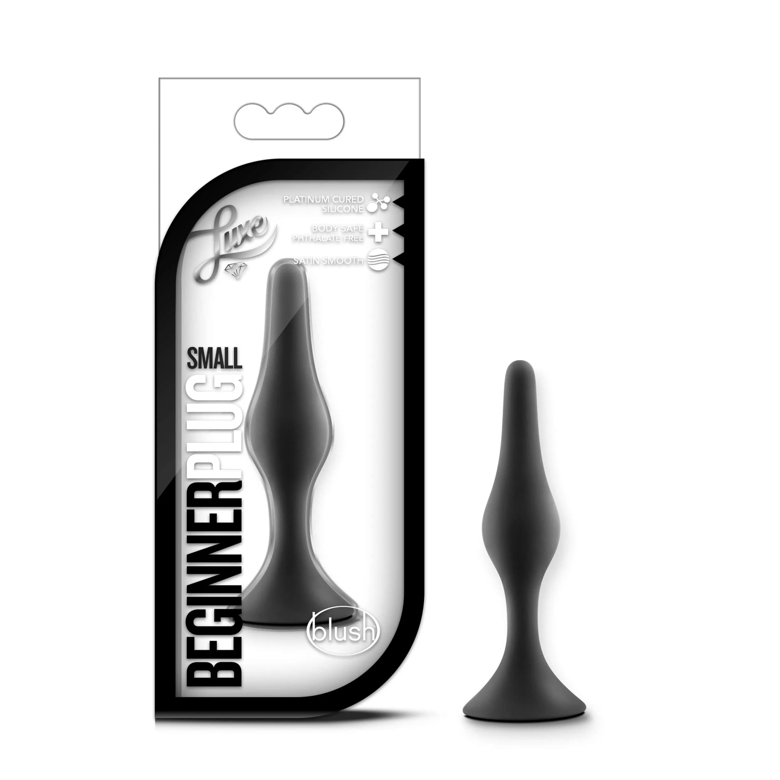 Blush Luxe Beginner Silicone Butt Plug - 3.25" Small Size Anal Plug - Soft, Tapered Heads - Satin Smooth Anal Trainer- Suction Cup Base - Pleasurable Adult Sex Toy for Women Men & Couples - Black - main product image