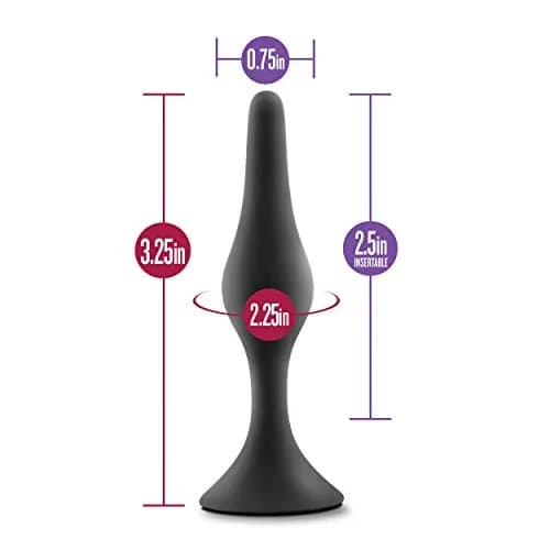 Blush Luxe Beginner Silicone Butt Plug - 3.25" Small Size Anal Plug - Soft, Tapered Heads - Satin Smooth Anal Trainer- Suction Cup Base - Pleasurable Adult Sex Toy for Women Men & Couples - Black thumbnail 3