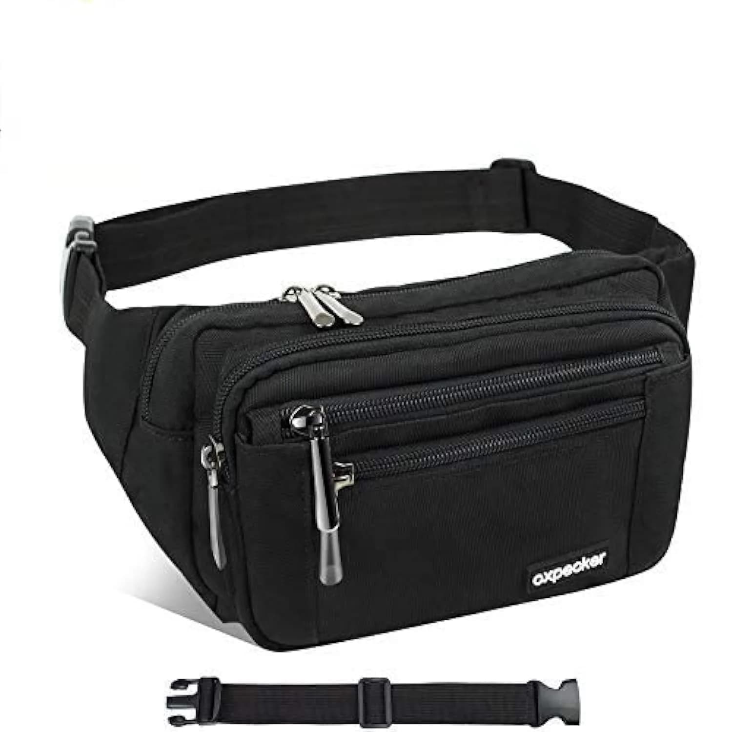 Oxpecker Waist Pack Bag Gray 21.59 cm x 6.99 cm x 13 cm | 5 Pockets, Water-Resistant, Adjustable Strap — black fanny pack&extended band