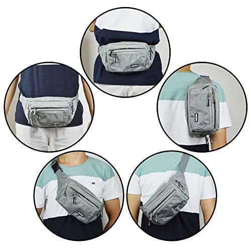 Oxpecker Waist Pack Bag Gray 21.59 cm x 6.99 cm x 13 cm | 5 Pockets, Water-Resistant, Adjustable Strap thumbnail 7