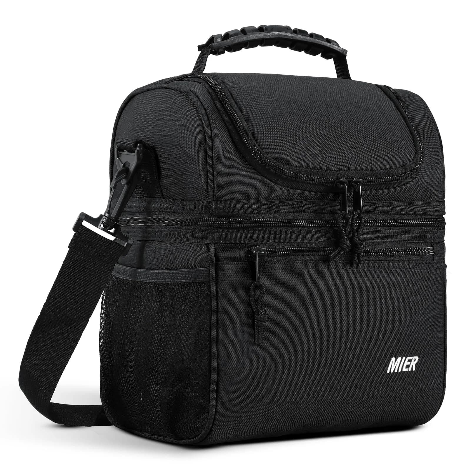 MIER Insulated Lunch Box Bag Dual Compartment Black | Keeps Hot & Cold Foods Separate - main product image