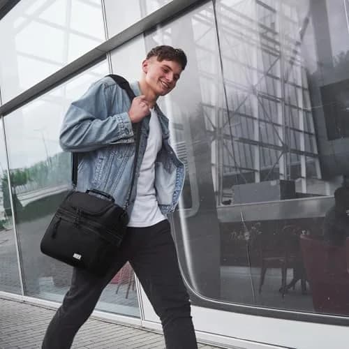 MIER Insulated Lunch Box Bag Dual Compartment Black | Keeps Hot & Cold Foods Separate thumbnail 7