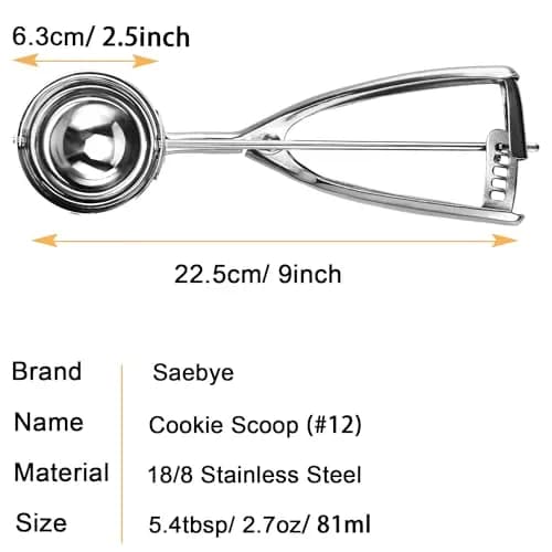 Saebye Large Cookie Scoop 2.7 oz | Food-Grade Stainless Steel, Ergonomic Trigger, 2.5 inch Ball, Dishwasher Safe thumbnail 2