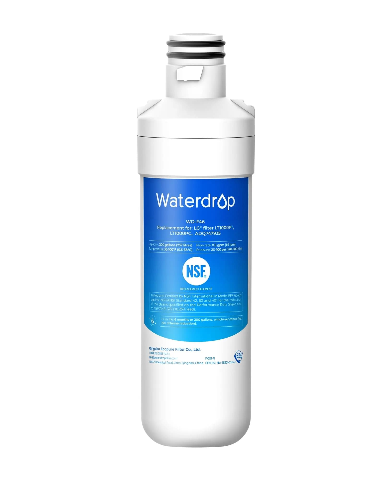 Waterdrop LT1000PC Refrigerator Water Filter 200 Gallons (757 Liters) | NSF 42 & 372 Certified
