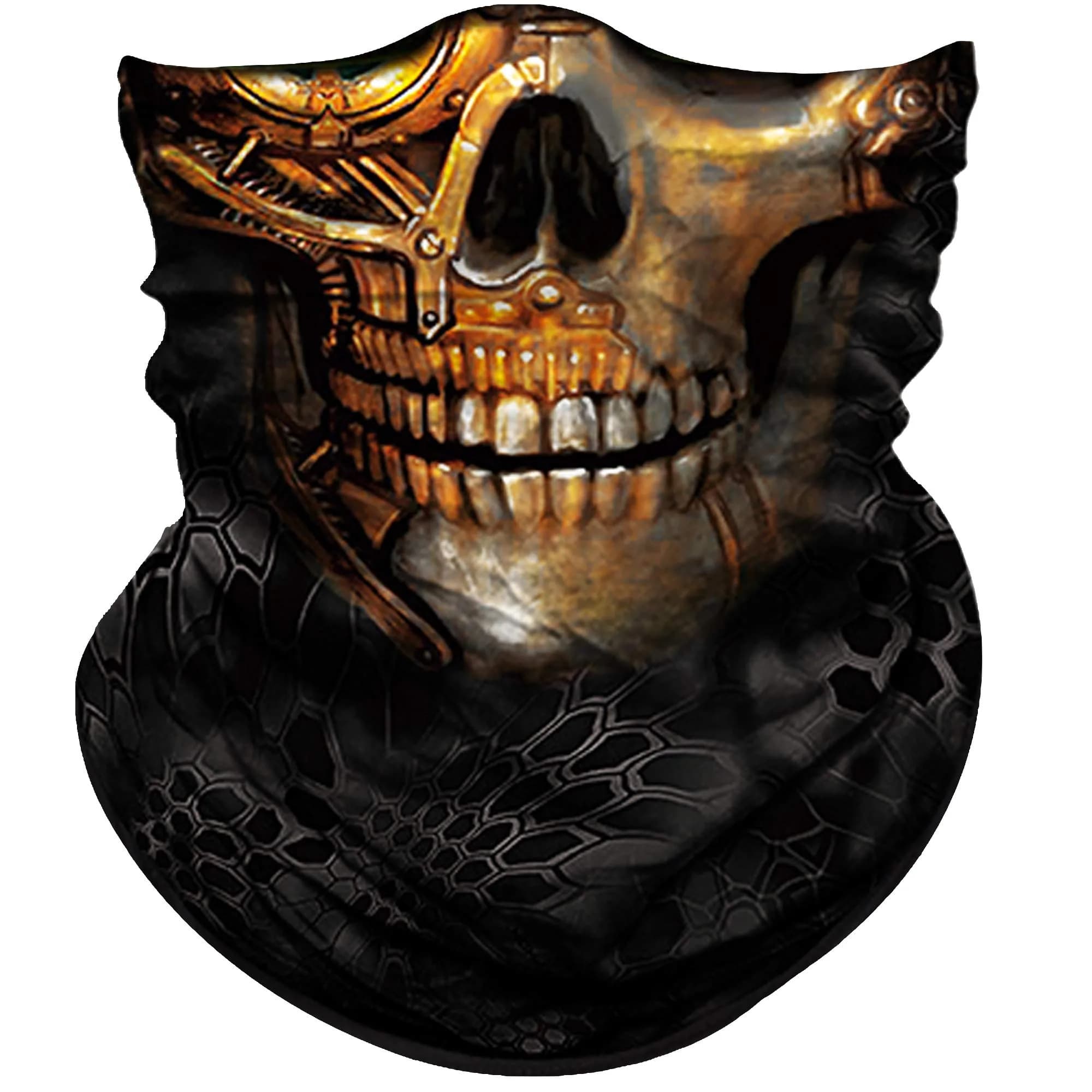 Obacle Gold Face Single Green Eye Skull Face Mask - Seamless 3D Tube Bandana for Dust & Sun Protection
