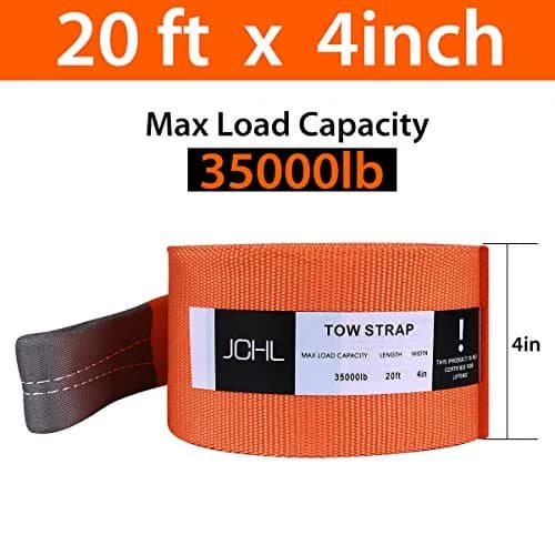 JCHL Heavy Duty Tow Strap 4" x 20ft (9072 kg / 20000 lbs) | Reinforced Loops, Storage Bag Included thumbnail 3