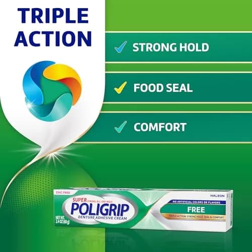 Super Poligrip Denture Adhesive Cream 2.4 oz | Strong All-Day Hold, Zinc-Free, Flavor-Free thumbnail 2
