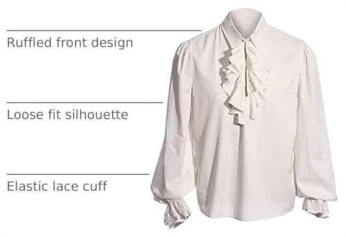 Runcati Mens Pirate Shirt Ruffle Victorian Renaissance Medieval Poet Shirts | Medieval Pirate Costume, Long Sleeve, Breathable Rayon thumbnail 4