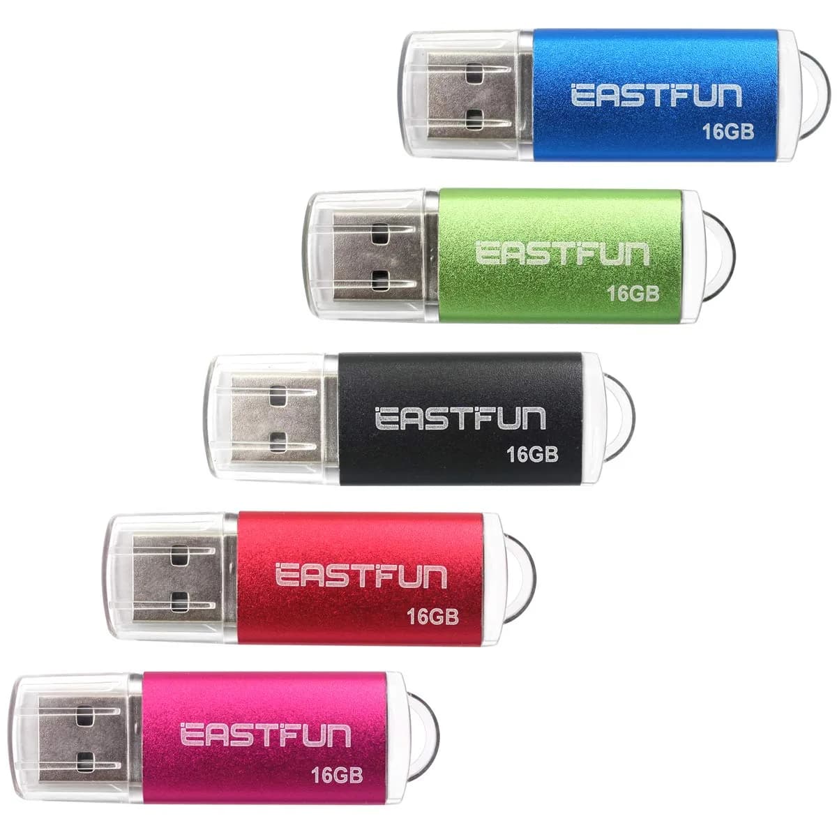 EASTFUN 5 Pack 16GB USB 2.0 Flash Drive with LED Indicator | 5 Colors, Plug & Play, Data Storage & Transfer