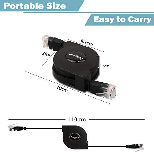 Fasgear Retractable Cat6 Ethernet Cable 1.1m (3.6ft) Black | 10Gbps High-Speed Network Cord thumbnail 2