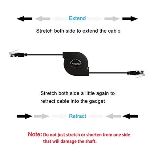 Fasgear Retractable Cat6 Ethernet Cable 1.1m (3.6ft) Black | 10Gbps High-Speed Network Cord thumbnail 3